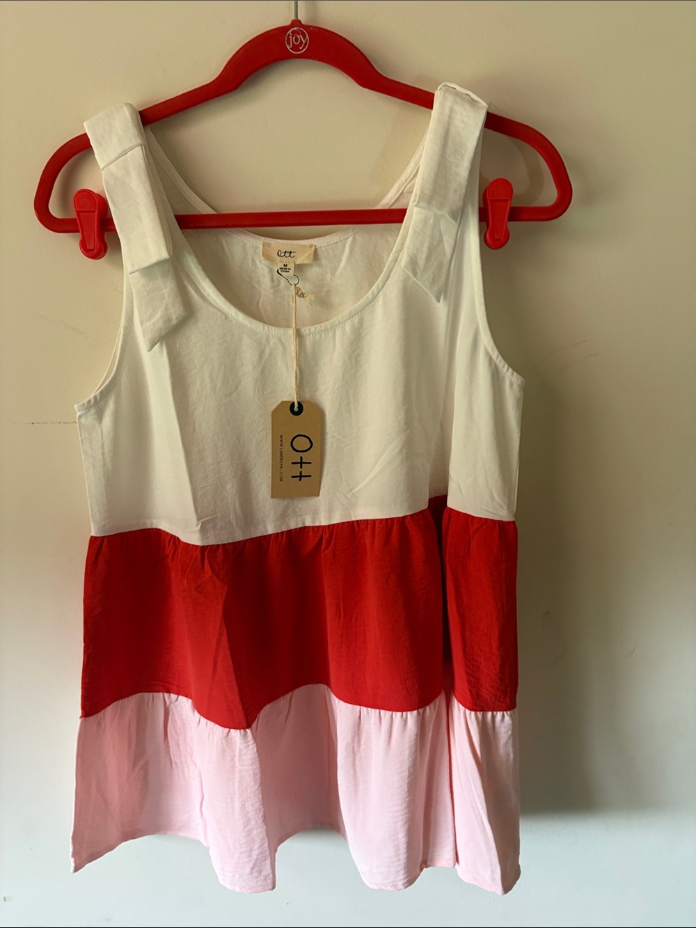 Colorblock Sleeveless Tiered Tank - White, Red & Light Pink